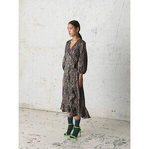 Beck Sondergaard Snakey Alva Dress satin wrap style kimono size M